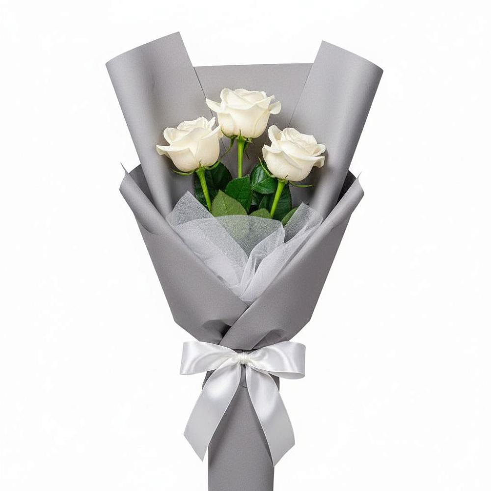 Букет 3 белые розы в Алексине Букет 3 белые розы в Алексине