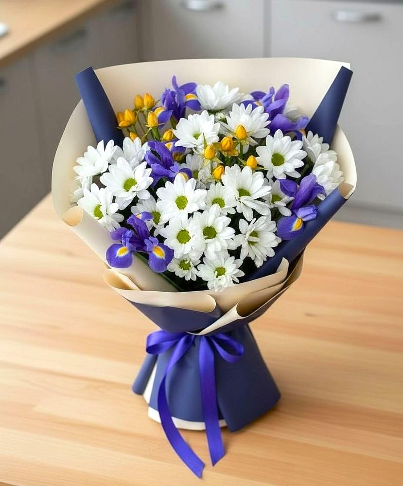 Букет цветов из: Розы, Ирисы и Хризантемы в Алексине